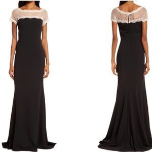 NEW - TADASHI SHOJI Lace Yoke Crepe Gown Black & White - Large / L